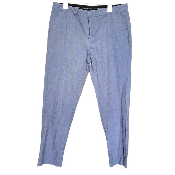 Armani Exchange Mens Pants Size 36 StripedRailroad Pockets Blue Dress Straight